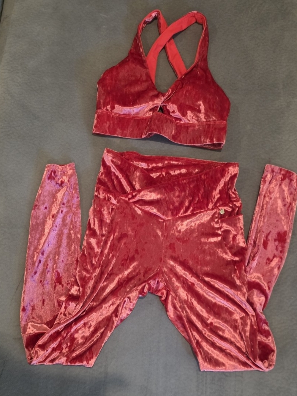 Fabletics Pink Crushed Velvet Sports Bra & Leggings Set